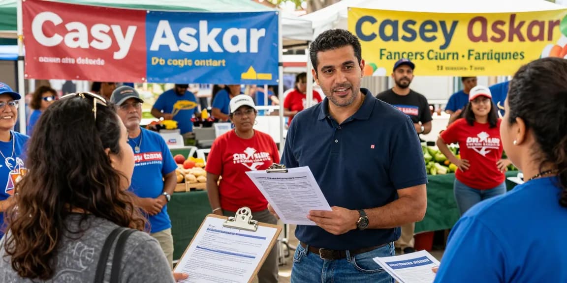 Casey Askar engaging with voters at a community event, showcasing his campaign.