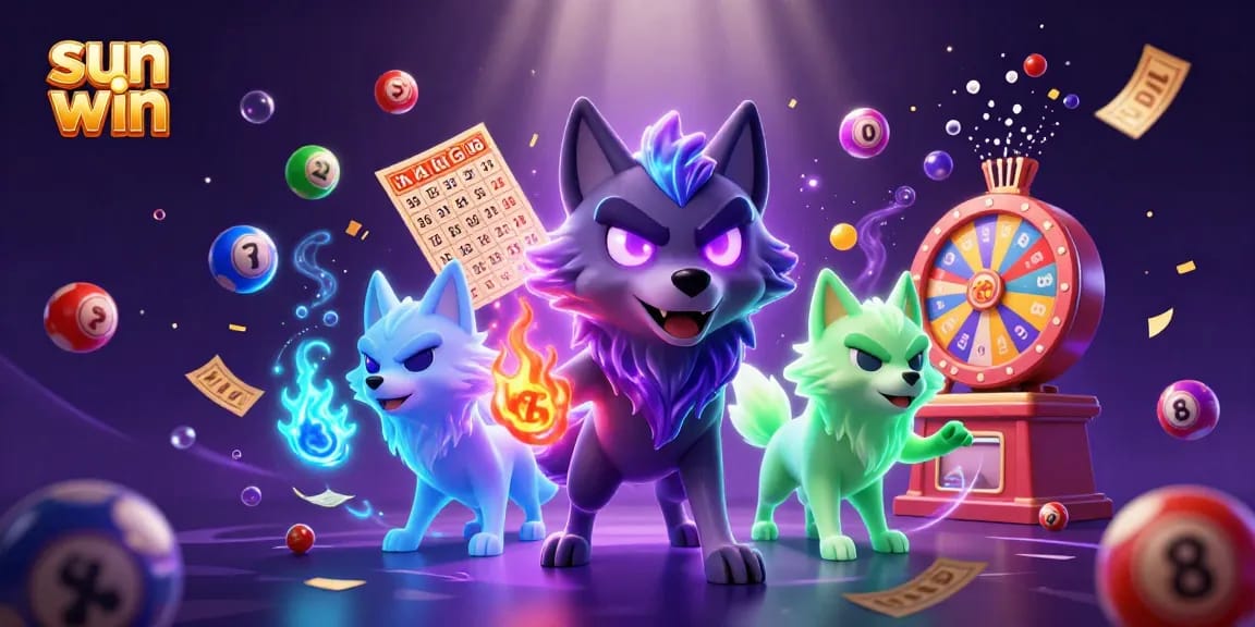 Win big with sun win in a vibrant 3D illustration showcasing lottery excitement and dynamic gaming elements.