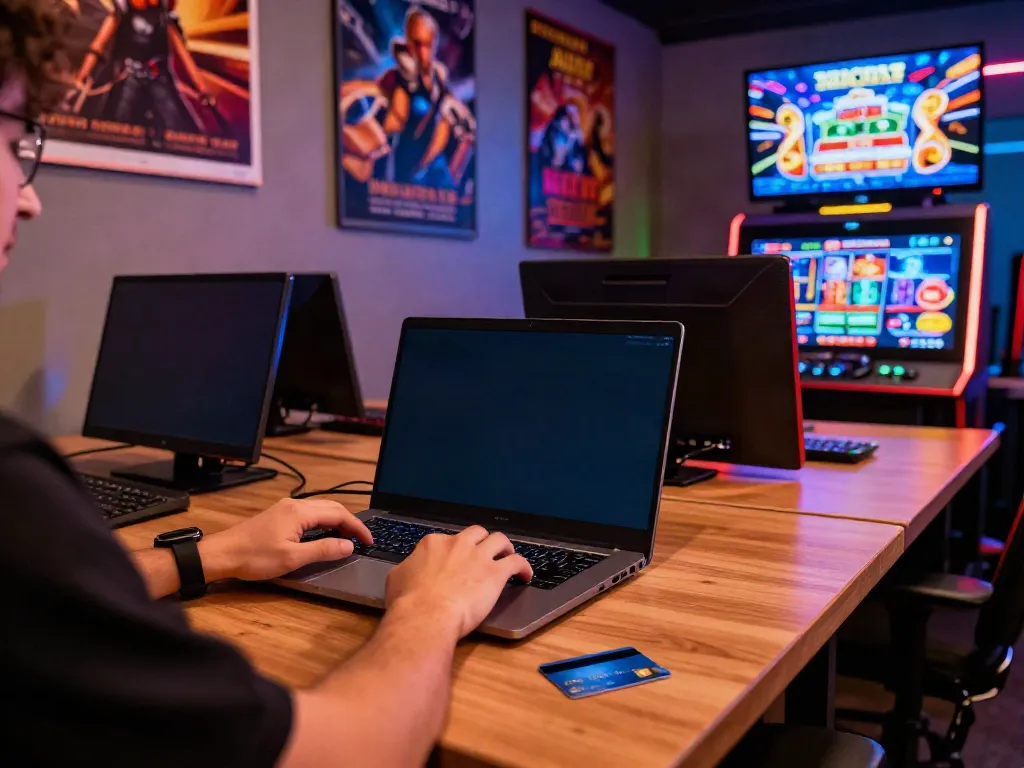 Engaging player experience at online credit card casinos featuring a laptop and credit card.