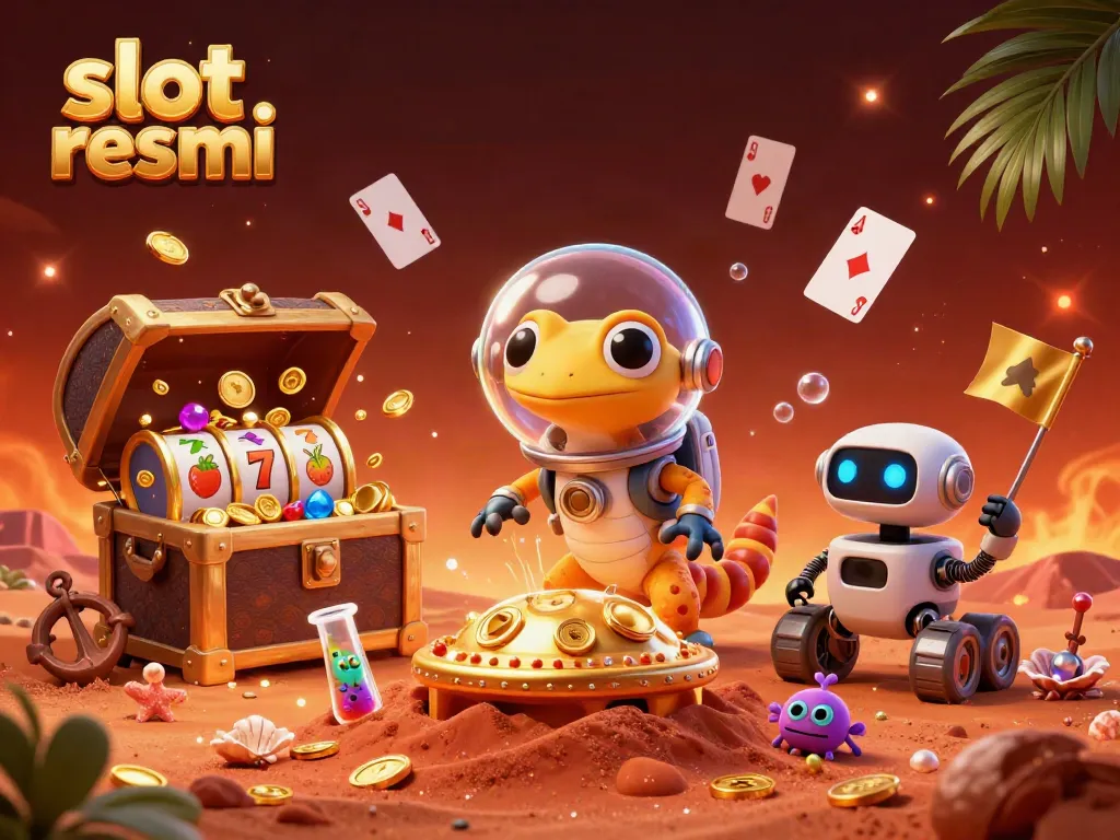 Engage with slot resmi in this vibrant Martian casino adventure illustration.