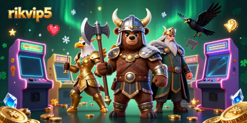 Play vibrant games at rikvip5 with the Viking berserker bear and Valkyrie eagle in action.