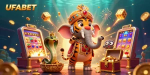 Experience the thrill of winning at UFABET with vibrant casino elements and rich 3D illustration.