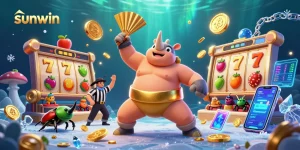 Experience thrilling gameplay at Sunwin with our sumo beetle champion in a vibrant casino scene.