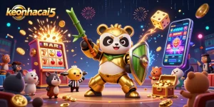 Spin and win with keonhacai5 as the golden panda and robot fight for jackpot glory in an electrifying arena