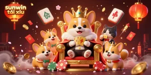 Engage in sunwin tài xỉu with an exciting royal corgi scene featuring poker elements.