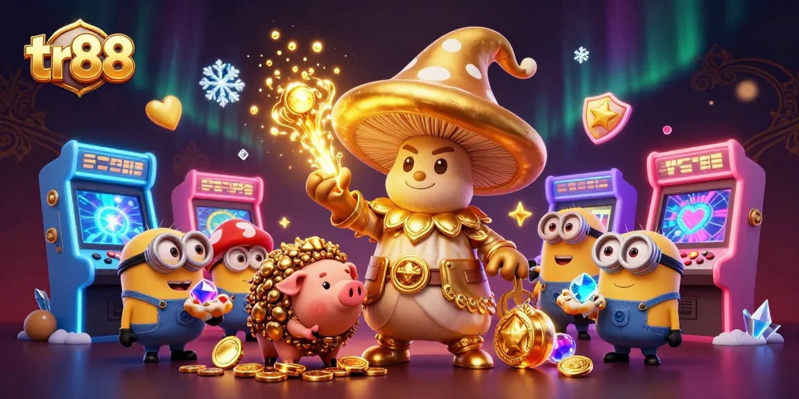 tr88 presents a magical casino adventure with golden elements and vibrant game icons, ideal for players.